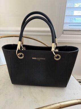Karl Lagerfeld Black Handbag with Gold Hardware